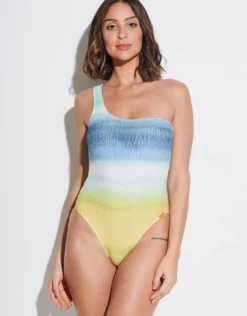 Ombre Flow One Shoulder Swimsuit - Aqua Shades