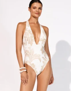 Ornation Deep Plunge Swimsuit - Canvas Sand
