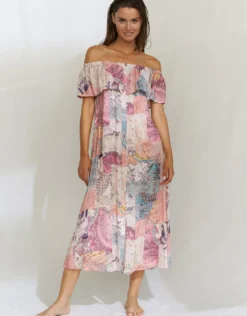 Paisley Savage Off the Shoulder Dress - Muted Pastels