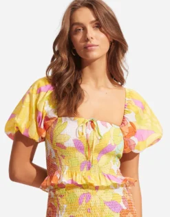 Palm Springs Shirring Top - Limelight