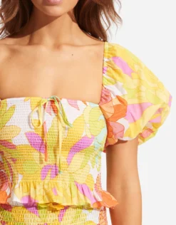 Palm Springs Shirring Top - Limelight