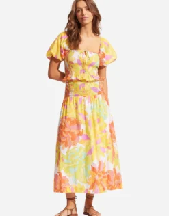 Palm Springs Shirring Top - Limelight
