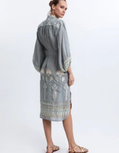 Papyrus Midi Shirt Dress - Stone and Multi Mint