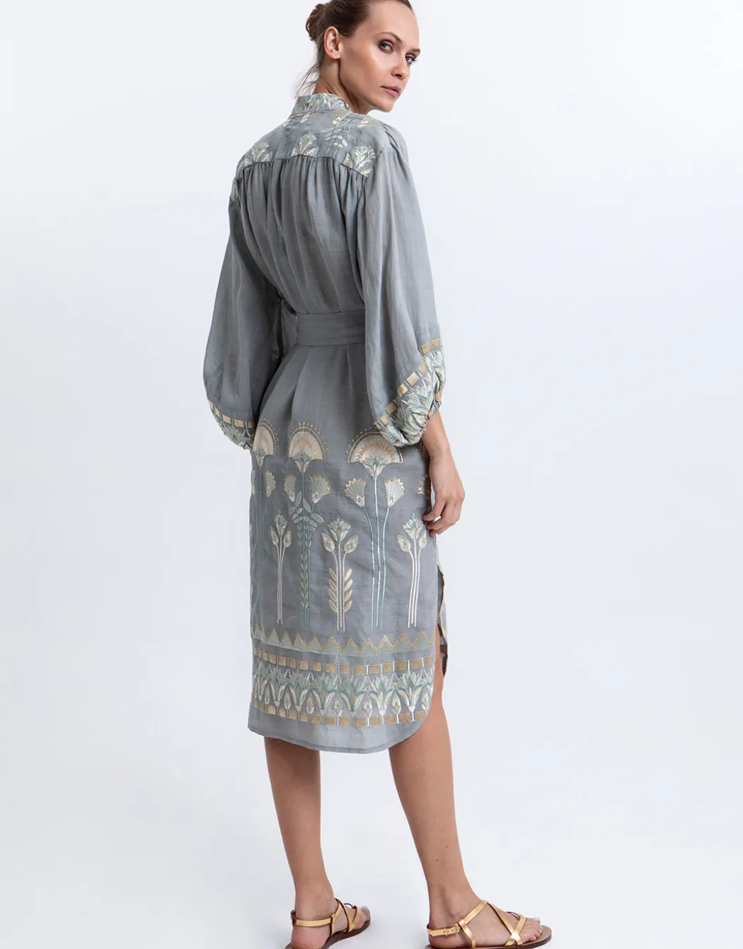 Papyrus Midi Shirt Dress - Stone and Multi Mint