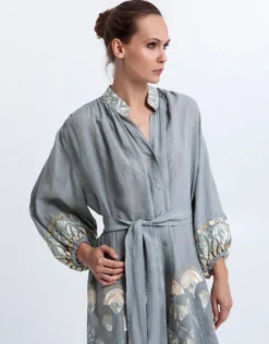 Papyrus Midi Shirt Dress - Stone and Multi Mint