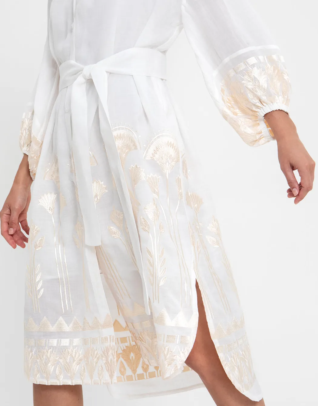 Papyrus Midi Shirt Dress - White and Champagne