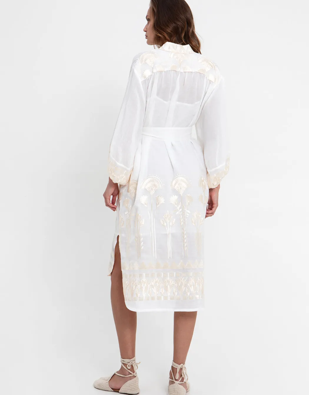 Papyrus Midi Shirt Dress - White and Champagne
