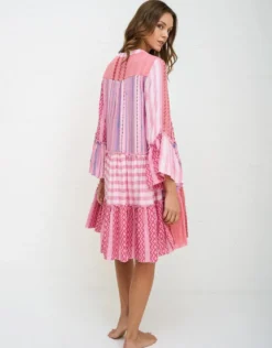 Patchwork Mini Boho Dress - Pink