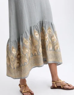 Phoenix Strappy Midi Dress - Light Grey and Gold
