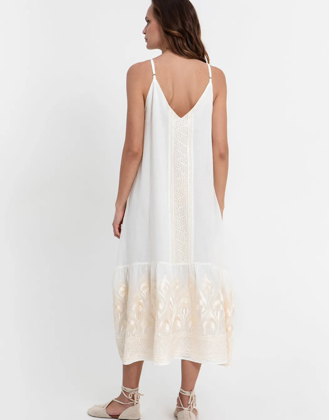 Phoenix Strappy Midi Dress - White and Champagne