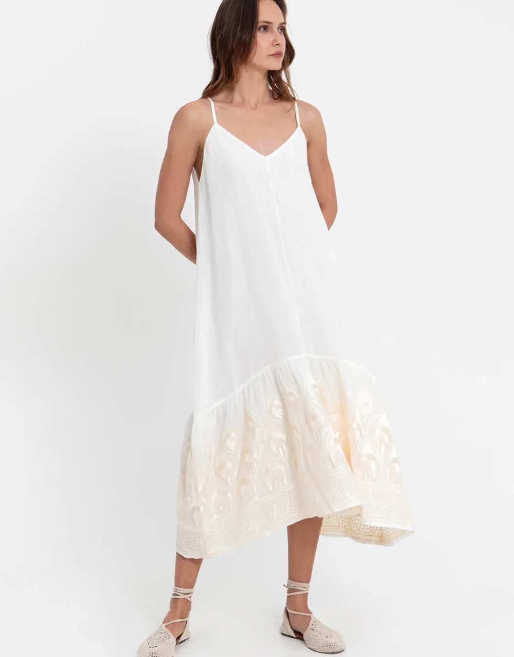 Phoenix Strappy Midi Dress - White and Champagne