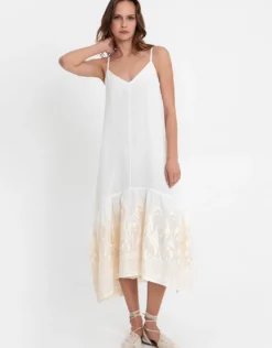 Phoenix Strappy Midi Dress - White and Champagne