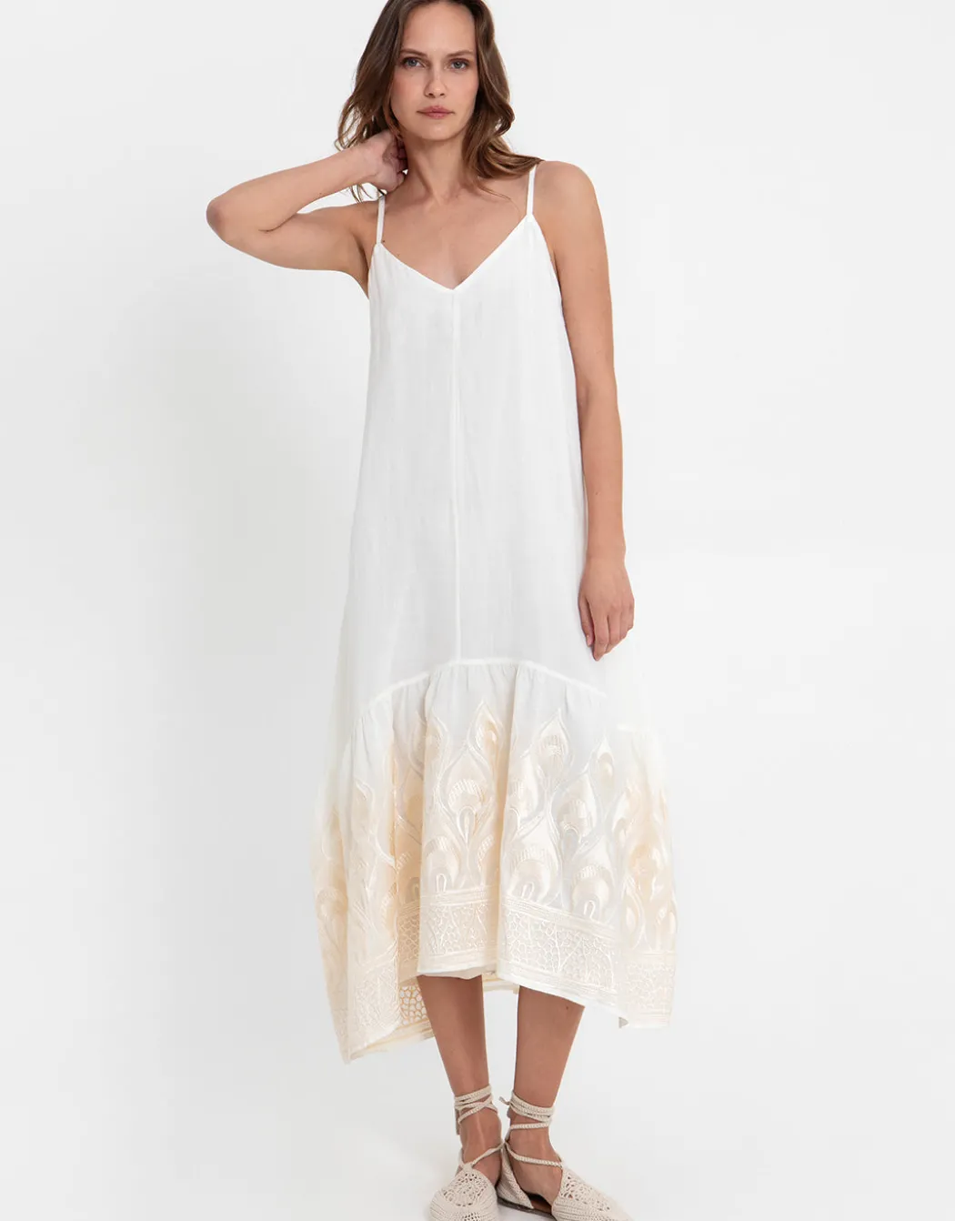 Phoenix Strappy Midi Dress - White and Champagne