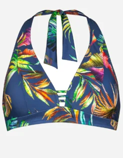 Plunge Moulded Halter Bikini Top - Indigo Rainbow
