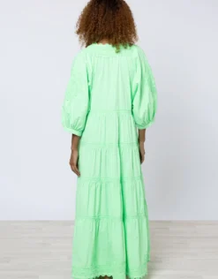 Poplin V-Neck Loose Maxi Dress with Ric-Rac - Apple