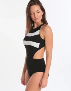 Profile Formula One Sports High Neck One Piece - Black White