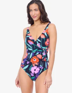 Profile Marguerite Surplice Swimsuit - Black Multi
