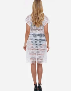 Profile Tutti Frutti Crochet Plunge V Neck Dress - White