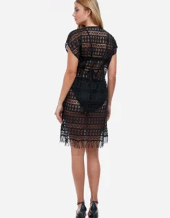 Profile Tutti Frutti Crochet Plunge V Neck Dress - Black