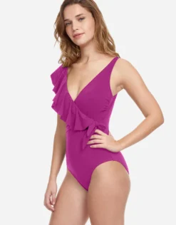 Profile Tutti Frutti Ruffle Surplice Swimsuit - Warm Violet