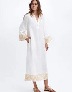 Pyramids Kaftan Dress - White and Gold