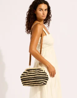 Raffia Stripe Pouch Bag