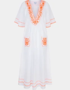 Rhodes Kaftan - White and Orange
