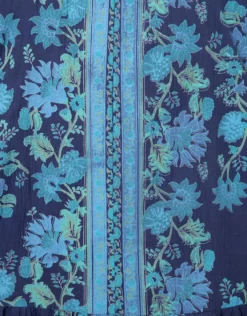 Rose Border Print V-Neck Maxi Dress - Indigo