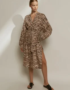 Sahara Shirred Cuff Shirtdress - Animal