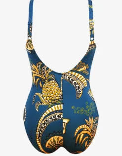 Satin Fruits Wrap Front Swimsuit - Ocean Pineapple
