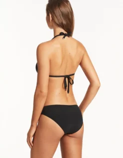 Scallop Halter Slide Tri Bikini Top - Black