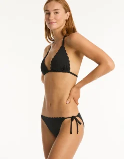 Scallop Tie Side Bikini Pant - Black