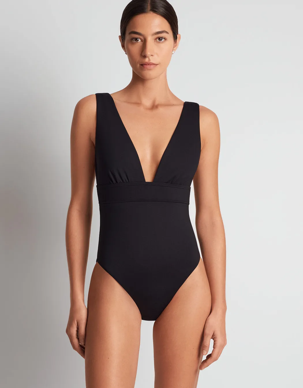 Sculpting Solids Modern V Neck Swimsuit - Black