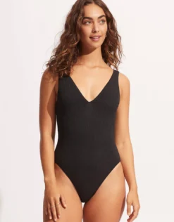 Sea Dive Deep V Neck Swimsuit - Black