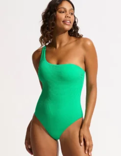 Sea Dive One Shoulder Swimsuit - Jade