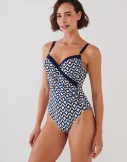 Seaside Dining Moulded Underwired Swimsuit - Navy Cream