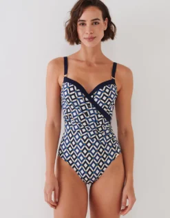 Seaside Dining Moulded Underwired Swimsuit - Navy Cream