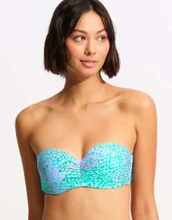 Sea Skin Bustier Bandeau Bikini Top - Vivid Green