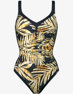 Seductive Leaves Moulded Swimsuit - Black Ivory
