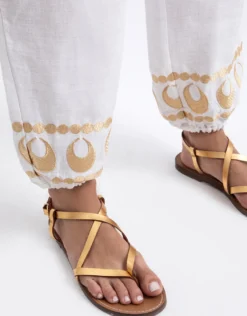 Selene Gathered Hem Trousers - White and Gold