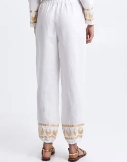 Selene Gathered Hem Trousers - White and Gold