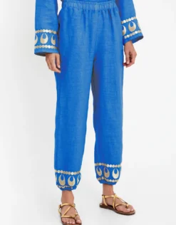 Selene Gathered Hem Trousers - Blue Raf and Gold