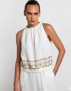 Selene Sleeveless Top - White and Gold