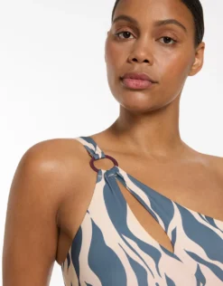 Sereno One Shoulder Ring Swimsuit - Steel Blue