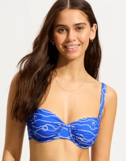 Set Sail Ruched Underwired Bikini Top - Azure