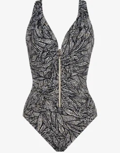 Shore Leave Zipt Swimsuit - Black and White