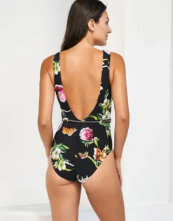 Siciliana Plunge Swimsuit - Black-Brights