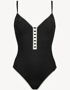 Silence Ladder Plunge Swimsuit - Black and White