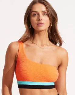 Slice of Splice One Shoulder Bikini Top - Tango