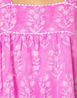 Small Flower Block Print Tie Shoulder Top - Orchid